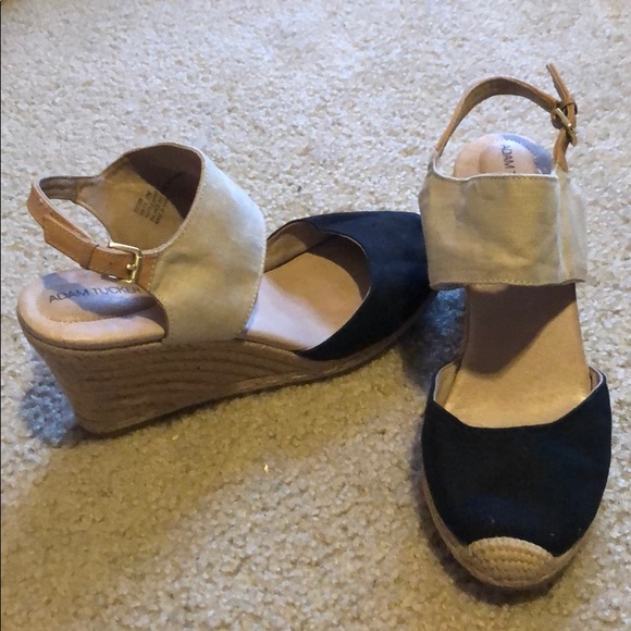 Adam Tucker Black and Tan Espadrille Wedge Heels - Picture 6 of 10